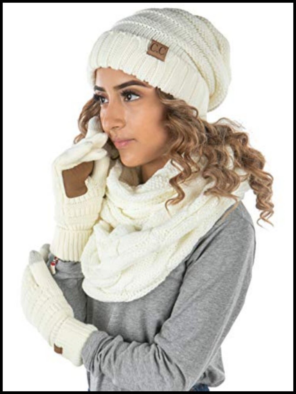 3-Piece Beanie Infinity Scarf Fleece-Lined Glove Set 100% Acrylic